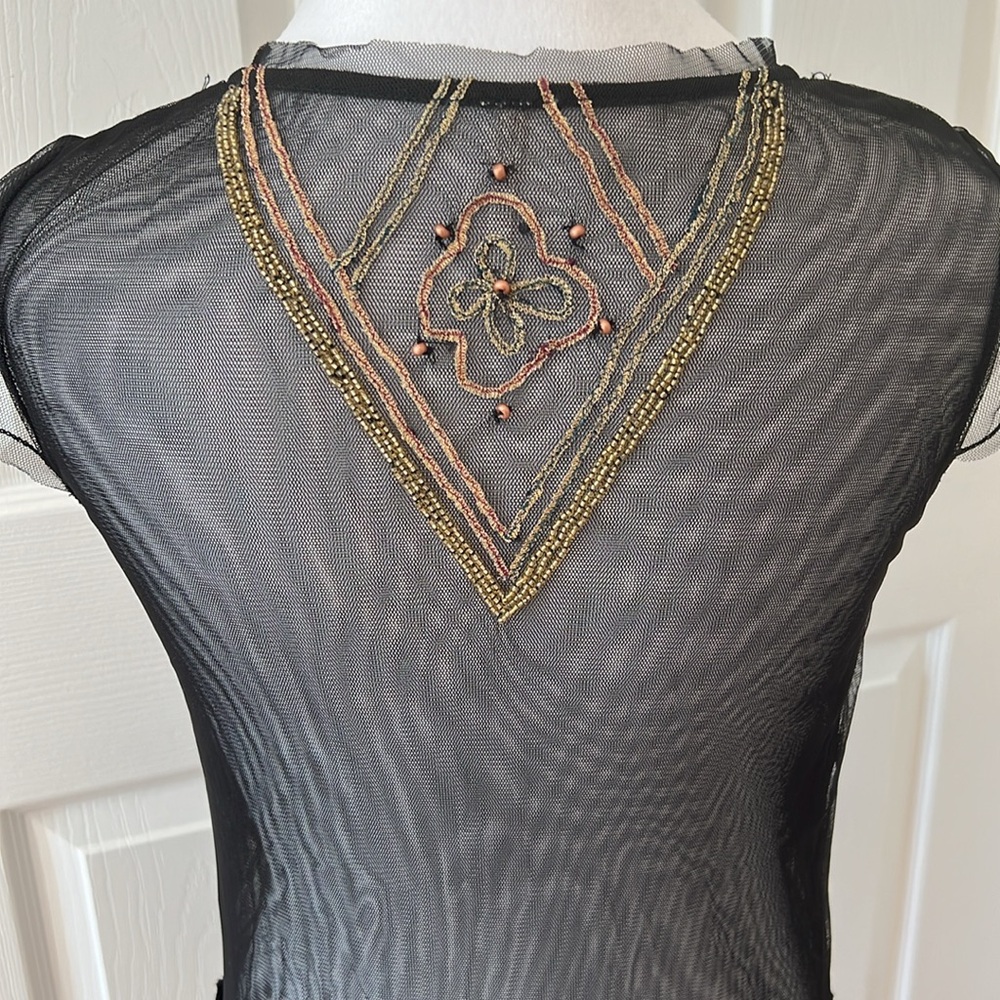 Free People black tulle mesh beaded tunic size small - Picture 8 of 9